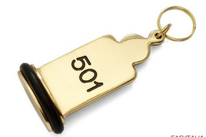 Polished Brass Hotel room Keychain with rubber ring